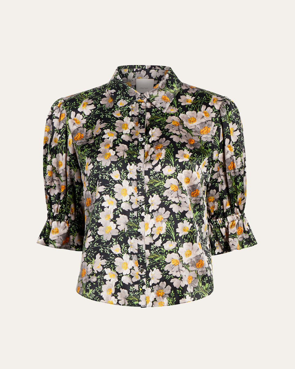 Fiona Puff-Sleeve Cosmo-Flower Top